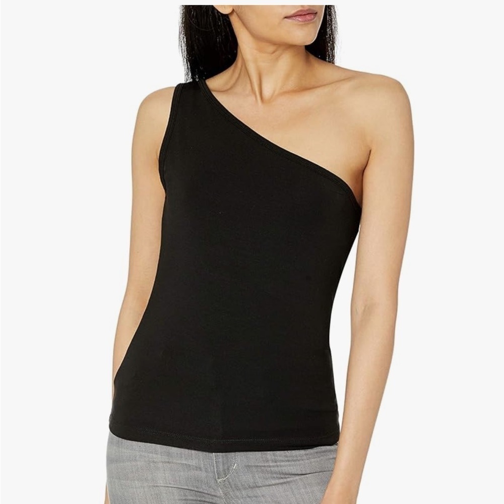 The Drop Women's Payton Asymmetric Fitted One-Shoulder Top Black Size Medium